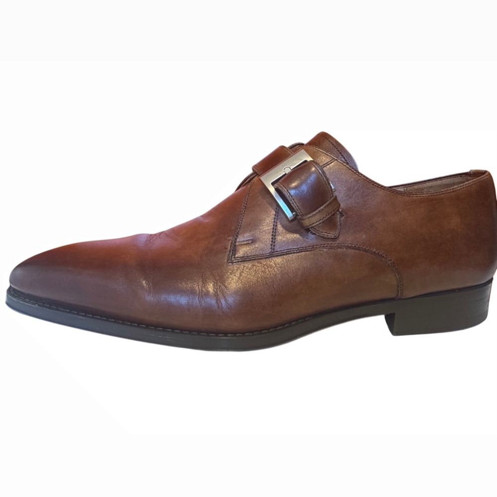 Magnanni‎ Monk Strap Loafers Mens Brown Leather Single Buckle Dress Shoes